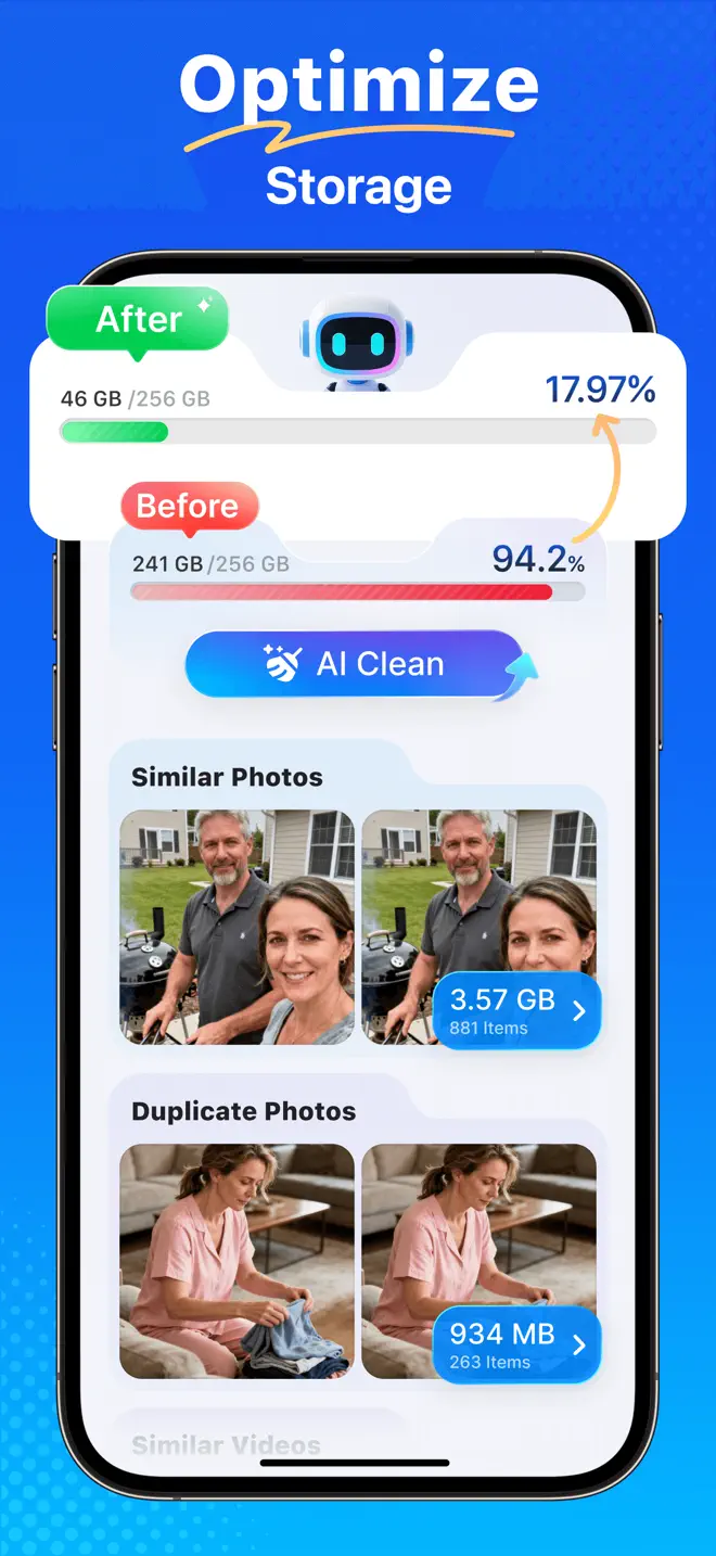Tidyfoto storage optimization screen
